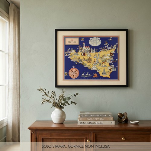 Mappa illustrata sicilia - illustrata, 1939