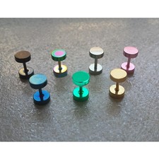 UOMO FINTO DILATATORE ORECCHINO ACCIAIO PIERCING INOX, NERO DISCO 6 MM qc