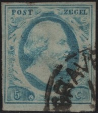 #OLA (06045) Olanda  1852  Effigie di Guglielmo III  5 c azzurro scuro  (N° 1)