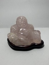 Buddha In Quarzo Rosa Con Base In Legno - Epoca '900