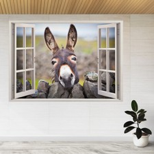 Adesivo da parete poster decalcomania A Nice Asino Sotto la pioggia 3D vista finestra A851