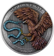 2024 Malta 2 Oncia Argento Colorato & Anticato D'Oro Aquila Alto Sollievo Moneta