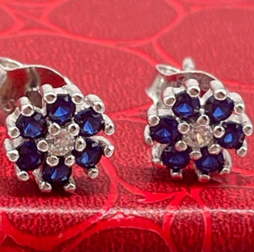 Orecchini fiori blu zirconi - orecchini,