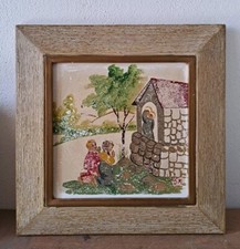 Piastrella Dipinta Marazzi Sassuolo Italy Cornice Natività Madonna Preghiera '50