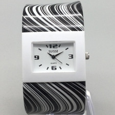 Suisse Watch Womens 35mm Cuff Bangle Black White Swirl BG29032 New Battery 7"