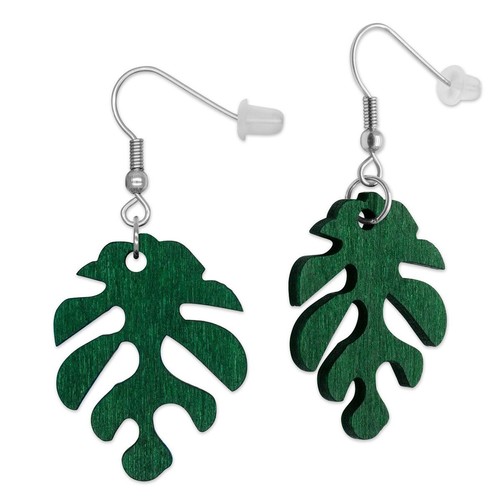 Paio legno orecchini verde - 1,