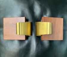 Coppia maniglie in teak e ottone vintage anni 60 modernariato handle midcentury