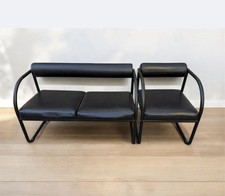 Set Divano E Poltrona In Pelle Design Anni '80 Modernariato Vintage