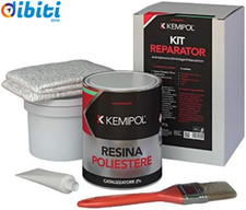 KIT VETRORESINA RIPARAZIONE NAUTICA AUTO RESINA 1KG FIBRA LANA VETRO PENNELLO