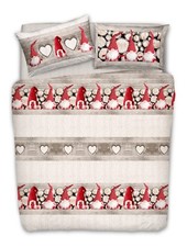 COPRIPIUMINO MATRIMONIALE COTONE GNOMI SHABBY NATALE ROSSO