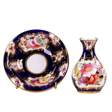 Antica brocca porcellana miniatura Coalport fiori dipinti a mano h8 cm c1830
