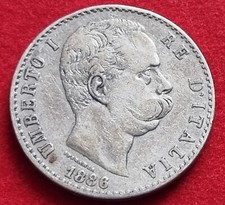 MONETA COIN REGNO D'ITALIA RE UMBERTO I° SAVOIA DUE 2 LIRE 1886 ARGENTO - ROMA -