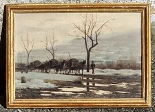 Adolfo Dalbesio ( Torino 1860-1915 )."Sabbia del Po", olio su tavoletta 21 x30,5