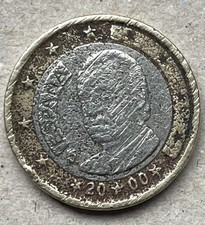 1 Euro 2000 Spagna. Importante Difetto Di Conio.  Pezzo Unico Raro