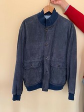 GIACCA RENNA UOMO BOMBER PELLE CAMOSCIO VINTAGE BLU RENNINO SCAMOSCIATA BLOUSON