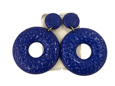 ORECCHINI CLIP CERCHI IN PLASTICA BLU BIGIOTTERIA VINTAGE ANNI70-90 CM 5X7