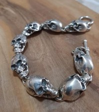  BRACCIALE UOMO ARGENTO 925 teschio moto harley Bracelet Sterling Man Skull $