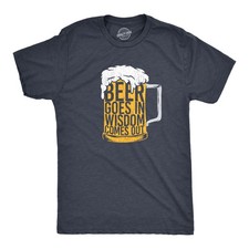 T-shirt uomo birra va nella saggezza esce divertente birra sarcastica schiuma da bere