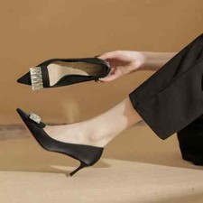 Decolte Scarpe Donna Eleganti 6 cm Nero Lucido Strass Pelle Sintetica 51945