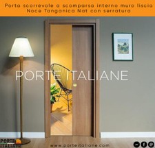 Porta scorrevole a scomparsa interno muro liscia Noce Tanganica Nat con serratur