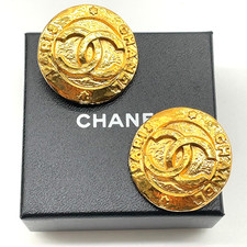 Orecchini originali CHANEL Coco Mark Paris cerchio tondo 2_8 GP 25,64 g con B SK040025