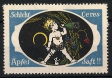 Marca Pubblicitaria Strato Ceres Succo di Mela, Putto da Bere con Falce e Bottiglia 
