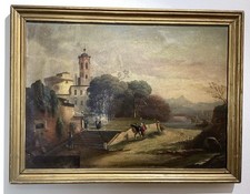 Dipinto Antico XVIII Secolo 1700 Paesaggio Scuola Lombarda