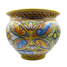 Cachepot Vaso per piante in ceramica di Caltagirone, decoro Barocco-Palermo, con