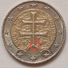 2 Euro Münze Slovensko Kreuz 2015 Fehlprägun Moneta slovacca errori di conio