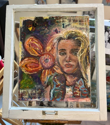 Girl with flower original oil - girl,