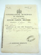 CREMONA RISORGIMENTO 1859 DOCUMENTO MILITARE RIFORNIMENTO SOLDATI  AUSTRIA