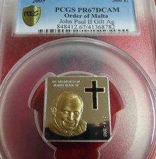 2005 PCGS PR69 Malta cristiana .999 oro argento dorato 10 lire Papa Giovanni Paolo II