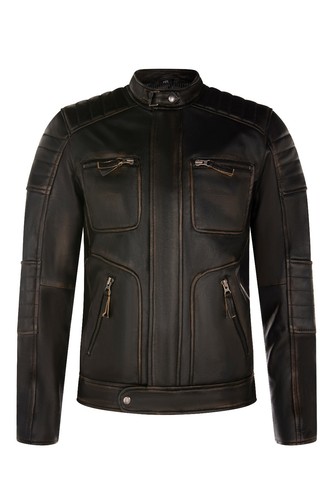 Uomo nero pelle biker giacca - pelle,