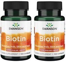 2 x Swanson, Biotina Alto Dosaggio 5000 mcg, 100 Capsule - Pelle Capelli Unghie