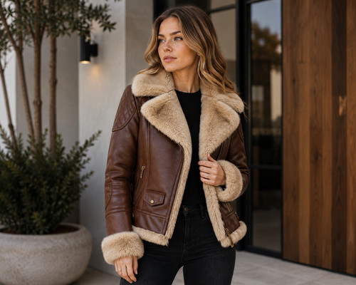 Giacca donna marrone ecopelle