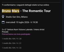 3 Biglietti seduti Bruno Mars