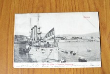 CARTOLINA GENOVA NAVE MOLO CORAZZATA AMERICANA RARA VIAGGIATA 1904 SUBALPINA QQ