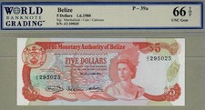 BELIZE: banconota da 5 dollari, (UNC WBG66), P-39a, 01.06.1980, senza riserva!
