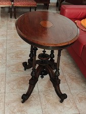 Tavolino ovale Vittoriano in radica di noce, ebano e mogano