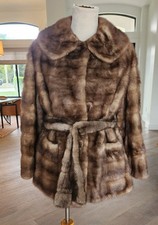 Cappotto orizzontale DESIGNER Giulana Teso marrone chiaro grigio visone lunghezza fianchi M DIFETTI