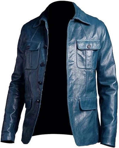 Giacca uomo pelle blu - , morbida
