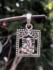 Ciondolo Ganesha antico artigianale in argento sterling 925 ossidato nave...