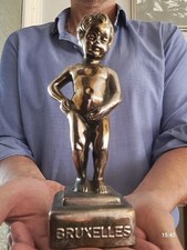 SCULTURA STATUA D'EPOCA IN ANTIMONIO BAMBINO DI BRUXELLES