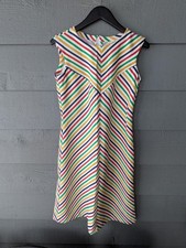 Abito donna vintage tondo medio bianco righe arcobaleno senza maniche anni 60