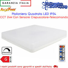 Plafoniera Quadrata LED IP54 CCT 24W Con Sensore Crepuscolare e Telecomando