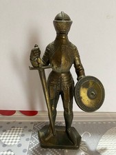 Statua Guerriero Medievale - Scultura In Ottone Giallo  Vintage Anni '60