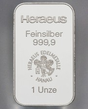 Lingotto argento 1 oz Heraeus lingotto argento 999,9 in blister originale