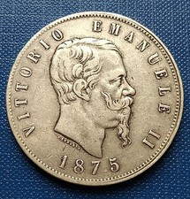 MONETA REGNO V.E.II 5 LIRE 2°TIPO 1875 MILANO ,AG 900/25 GR,CONS. COME DA' FOTO