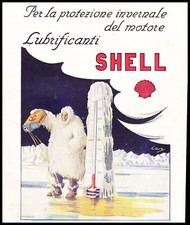 PUBBLICITA'1935 SHELL OLIO MOTORE AUTO ESCHIMESE POLO CARBURANTE TERMOMETRO CAVA