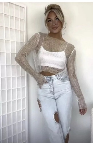 Zara 2023 maglia strass bianco - maglia,